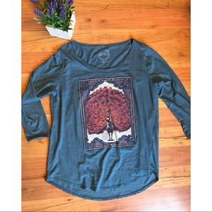 Lucky Brand 3/4 Sleeve Blue Peacock T Shirt